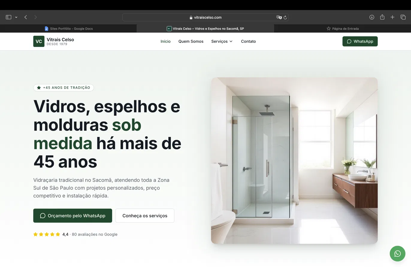 Captura real do site Vitrais Celso